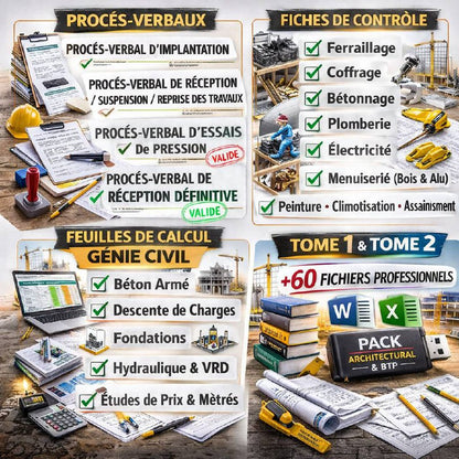 Pack de Fichiers Professionnels BTP et Génie Civil (Gestion de Chantier – Métré – Béton – Ferraillage, et autres…) livraison a domicile-Kinshasa-Lubumbashi sur clé USB, Prix : 30$